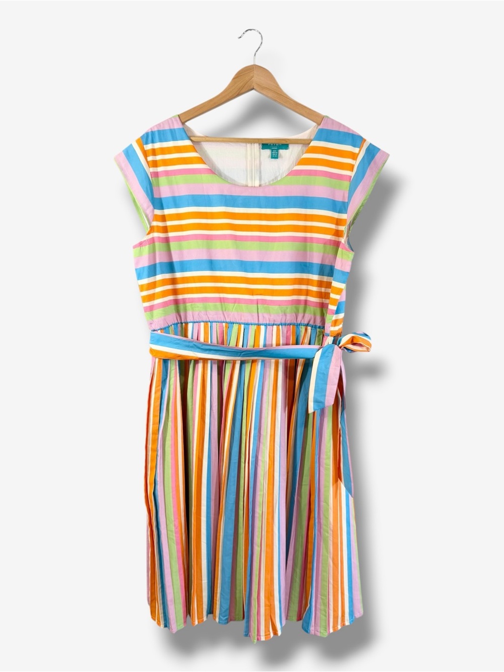 Fever London Sorbet All Day Rainbow Stripe Fit & Flare Dress US 14 Retro Casual